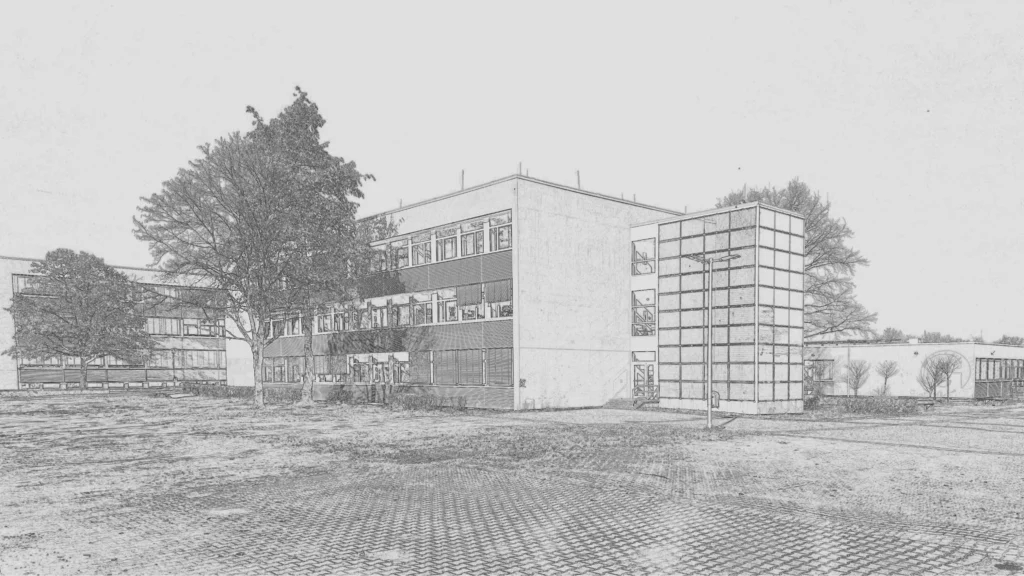 Westansicht der Oberschule in Konturendarstellung